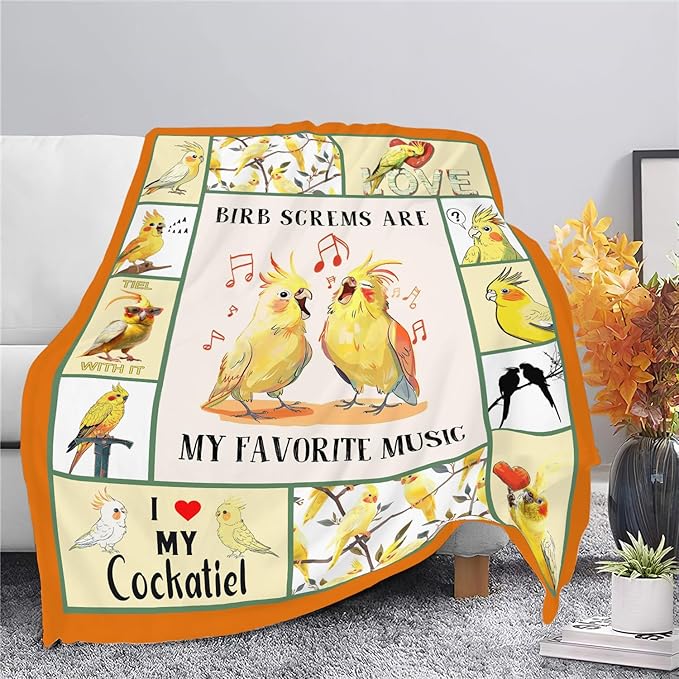 Parrot Bird Throw Blanket Cute Cockatiel Blanket Gifts for Girls Women Kids Boys Adults Men Super Soft Cozy Plush Fluffy Fuzzy Fleece Blanket Home Decor 40''X50''