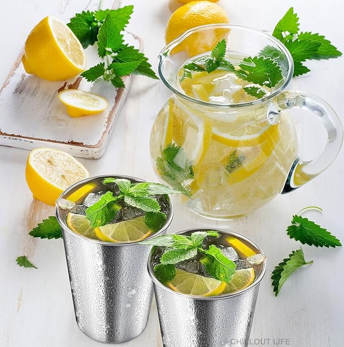 Stainless Steel Pint Cups Water Tumblers 16 oz - Unbreakable, BPA Free, Stackable Premium Quality 18/18 Metal Drinking glasses for Home & Outdoor Activities, Picnic, Travel & Camping (4-Pack)