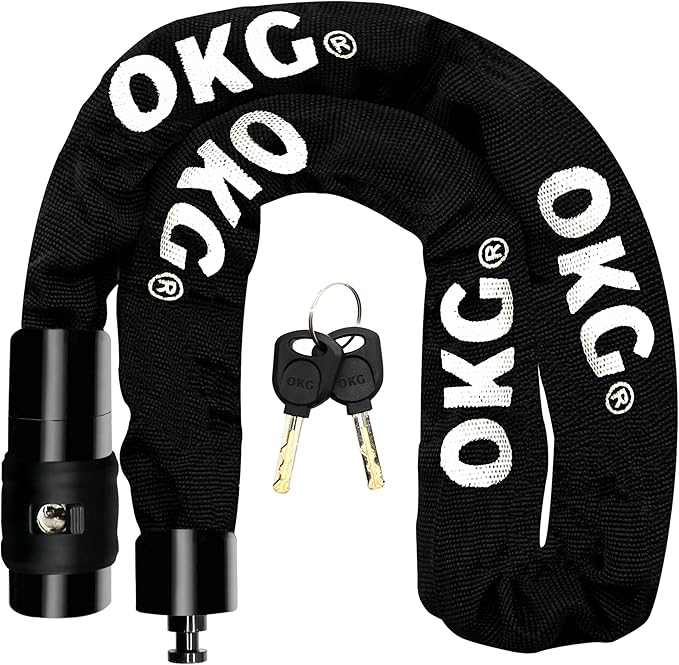 OKG Bike Chain Lock - 3ft, 1/4 Inch Thick Cut-Proof Chain, Hardened Alloy Steel Anti-Theft Bike Lock with 2 Keys & Protective Sleeve for Bike, Moped, Scooter, Gate, Fence