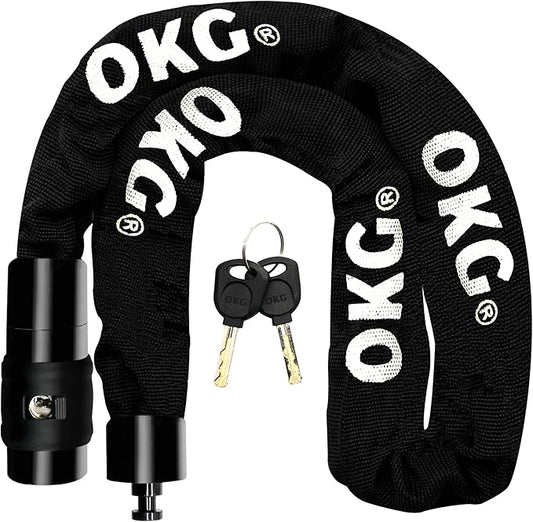 OKG Bike Chain Lock - 3ft, 1/4 Inch Thick Cut-Proof Chain, Hardened Alloy Steel Anti-Theft Bike Lock with 2 Keys & Protective Sleeve for Bike, Moped, Scooter, Gate, Fence