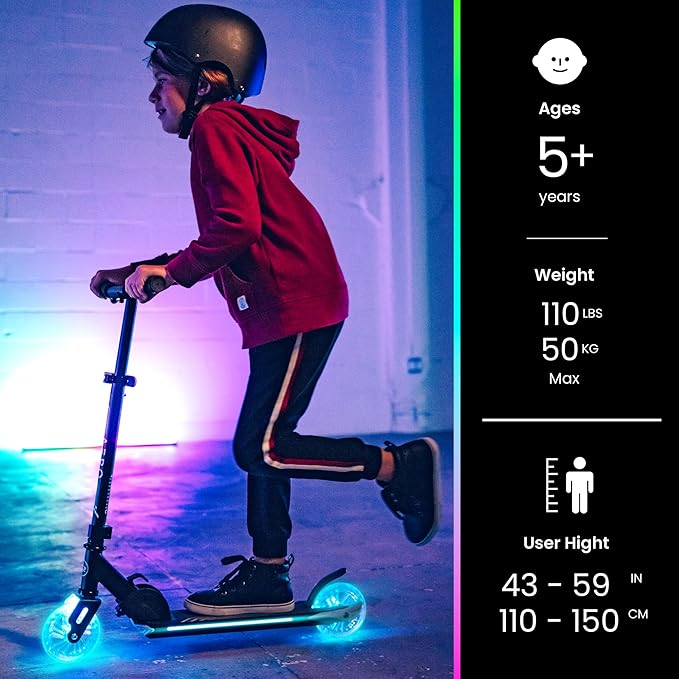 Aero Scooter for Kids 5-12 | Dynamic Lights, Hand Brake & Shock Absorption | Boys Girls 2 Wheels Kick Scooter | Foldable & Height Adjustable