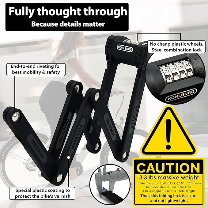 Folding Bike Lock [43”] Bolt Cutter Proof with 4-Digit Combination Code & Bracket - Long Foldable Bike Lock of Heavy Duty Anti Theft Security Level for Bicycle e-Bike MTB & Scooter