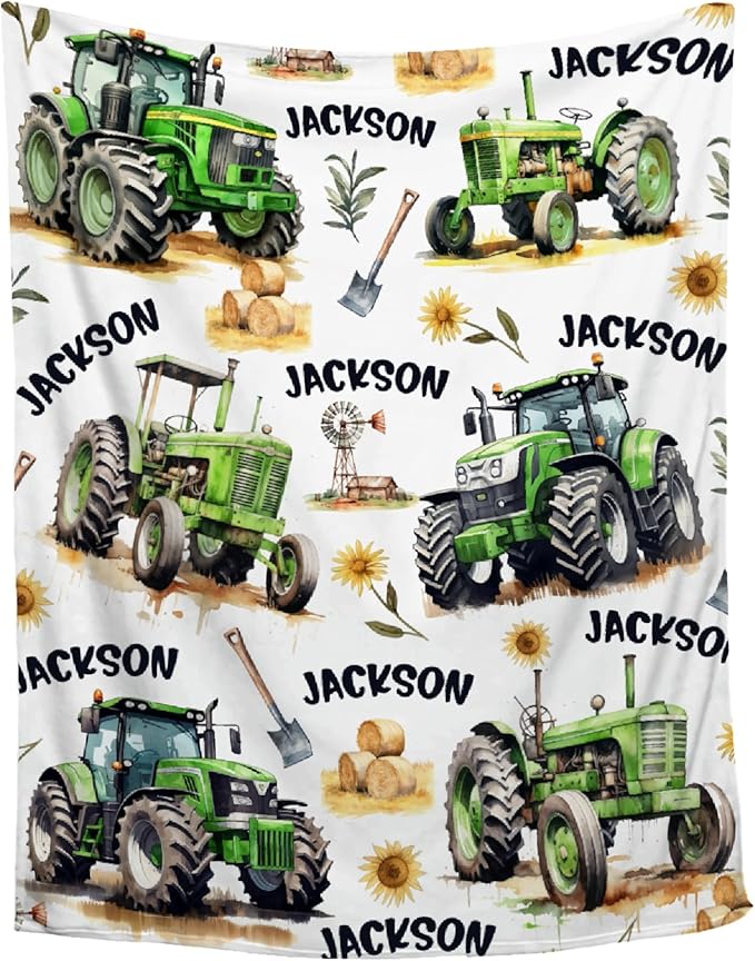 Custom Farm Tractor Blanket with Name Personalized Farm Tractor Blankets for Girls Boys Women Men Customized Blanket Gifts for Birthday 30"x40"for Toddler/Pets