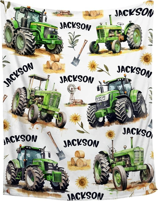 Custom Farm Tractor Blanket with Name Personalized Farm Tractor Blankets for Girls Boys Women Men Customized Blanket Gifts for Birthday 30"x40"for Toddler/Pets
