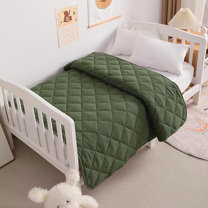NTBAY Down Alternative Toddler Comforter, Lightweight and Warm Solid Color Baby Crib Quilted Blanket, 39x47 inches, Olive Green
