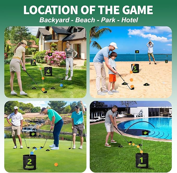 Golf Chipping Game with 2 Retractable Clubs & 9 Holes, Portable Golf Set for Adults Kids, Outdoor Indoor Sports Practice Christmas Toy Gift for Family Play Yard, Backyard, Lawn, Beach