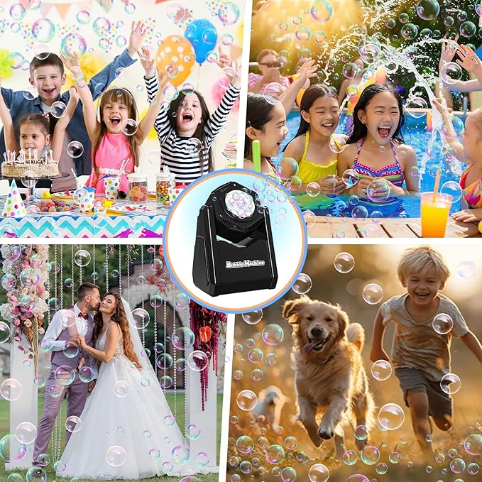 Bubble Machine, Automatic Bubbles Blower for Kids Toddlers, 360° Leak-Proof & 90° Adjustment Battery Operated Bubble Toys with LED Light - Gifts for Boys, Girls, Outdoor, Birthday, Halloween Party