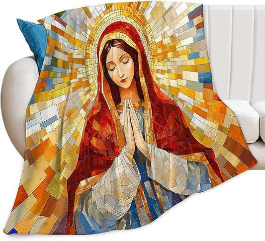 Virgin Mary Blanket for Women, Our Lady of Guadalupe Fleece Blanket Gifts for Boys Girls, Warm Cozy Soft Flannel Christian Stuff for Bed Sofa Couch 60" x 50"