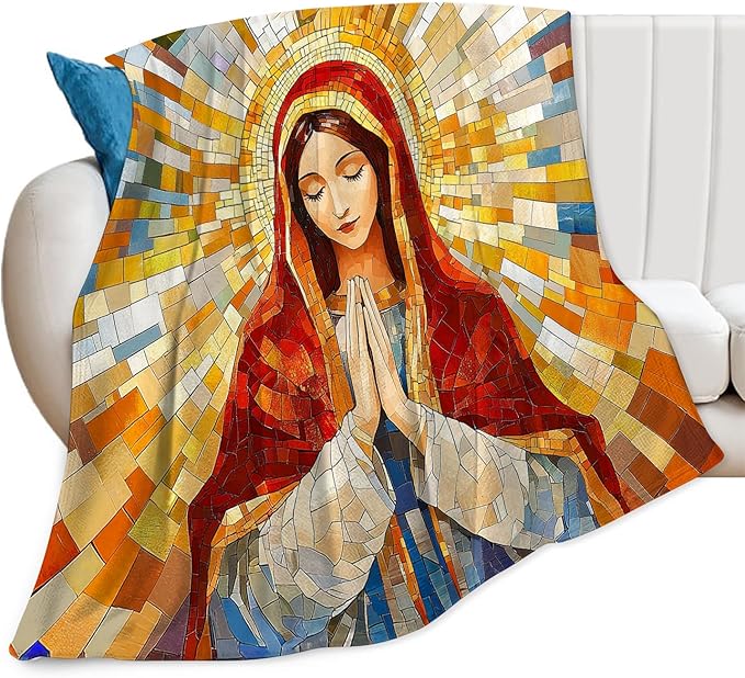 Virgin Mary Blanket for Women, Our Lady of Guadalupe Fleece Blanket Gifts for Boys Girls, Warm Cozy Soft Flannel Christian Stuff for Bed Sofa Couch 50" x 40"