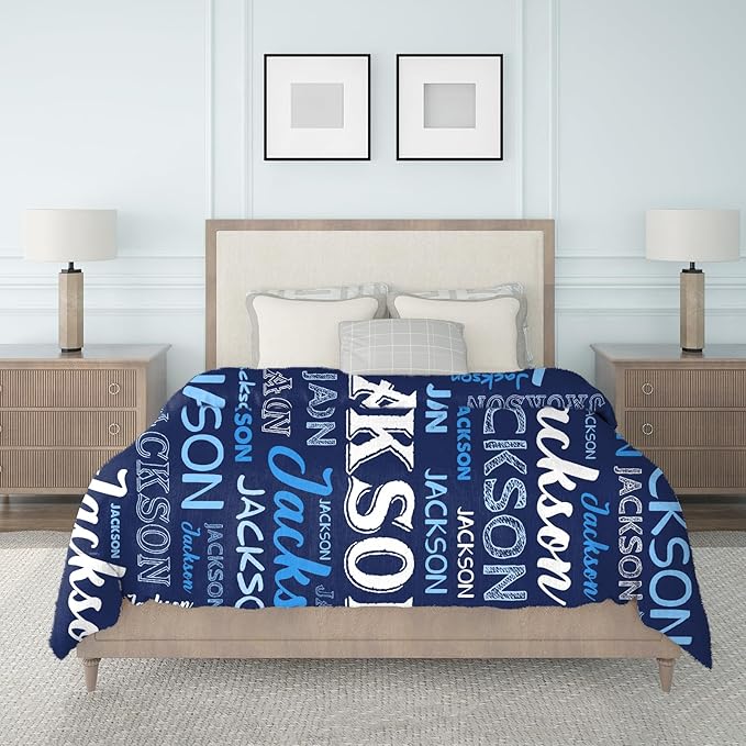 Ship Next Day, Personalized Baby Blanket with Name - Printed in USA, Custom Name Blanket for Boys Girls Kids, Customized Flannel Blankets Gifts for Teen Shower Toddlers Christmas Brithday