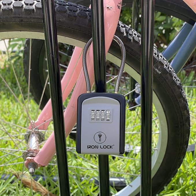 Iron Lock® Portable Key Lock Box with Removable Cable Shackle Indoor Outdoor Waterproof 4 Digit Combo Resettable Code with A B Switch Key Lockbox for Outside Spare Keys for Realtors (Small, Grey)