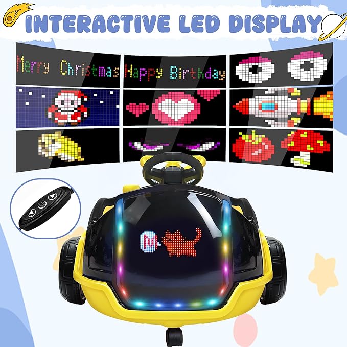 ANPABO 3-in-1 Electric Push Ride On Car, 12V Kids Ride On Toy w/Remote Control, 360° Spin, LED Display, Colorful LED Light, 5-Point Safety Belt, Music Player, Push Car for Toddler Ages 1-3 (Yellow)