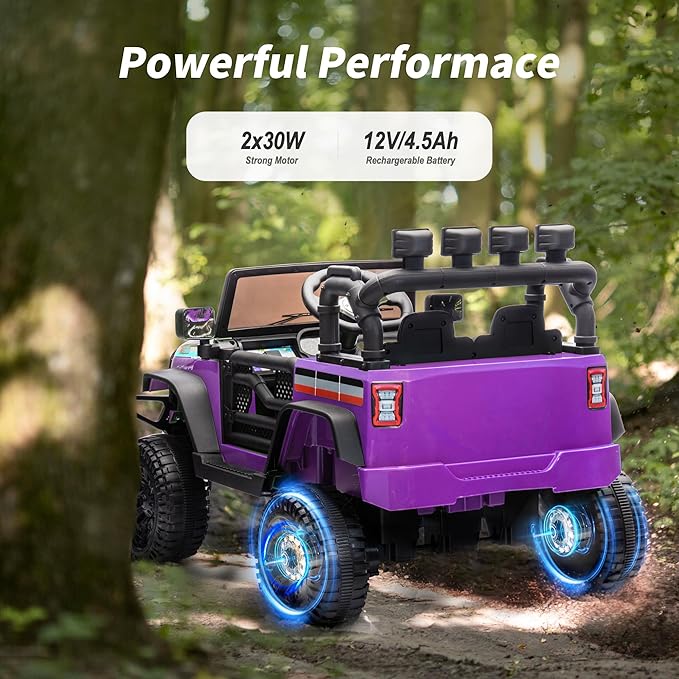 12V Ride on Electric Car, Kids Ride on Toy Truck for Toddlers 3-5 w/Remote Control, 3 Speeds - Purple