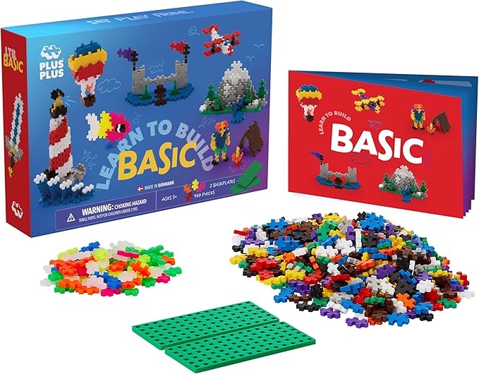 PLUS PLUS Learn to Build Set, Interlocking Mini Building Blocks, 3D Puzzle Construction Stem Toy for Kids - Basic Mix, 400 Pieces