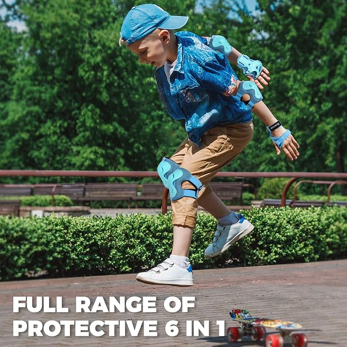 BOSONER Knee Pads for Kids Roller-Skating: Adjustable Protective Gear Set Knee Elbow Pads Wrist Guards for Bike Cycling Skateboarding Scooter Gifts 3-8/9-15 Years Boys Girls