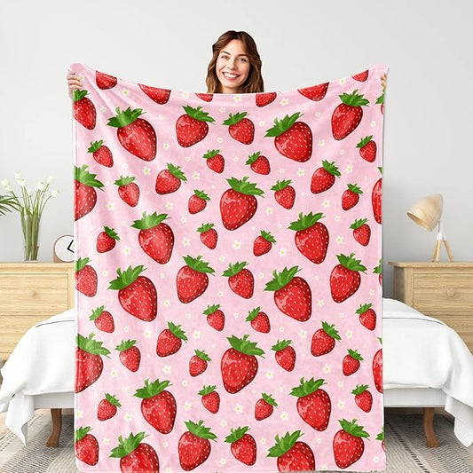 Pink Strawberry Blanket for Kids Girls, Soft Lightweight Strawberry Throw Blanket for Sofa Bed Traveling Camping Gifts Idea 50x60 inches