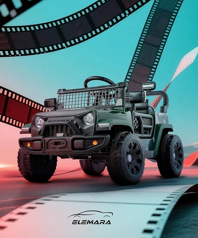 ELEMARA Ride On Car, Bluetooth Ride on Toys for Toddlers, 12V Kids Battery Powered Vehicles w/Remote, 3.5 mph Motorized Off-Road Truck, Electric Car for Kids w/3 Speeds,LED Lights- Green