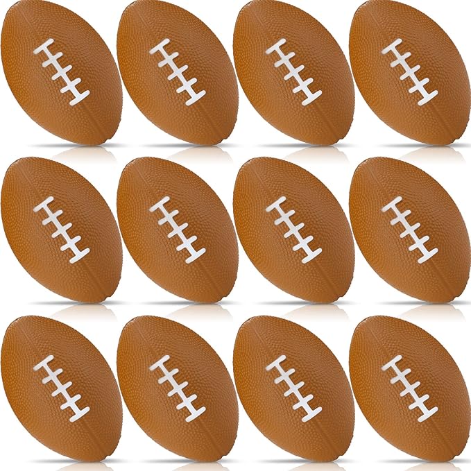Jerify 12 Pcs Mini Footballs for Kids, 4.72 Inch Foam, Brown, American Football, Bulk Stress Balls for Birthday Party Favors