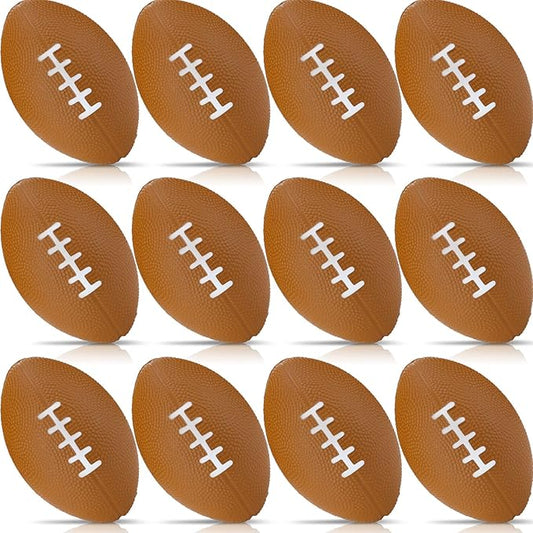 Jerify 12 Pcs Mini Footballs for Kids, 4.72 Inch Foam, Brown, American Football, Bulk Stress Balls for Birthday Party Favors