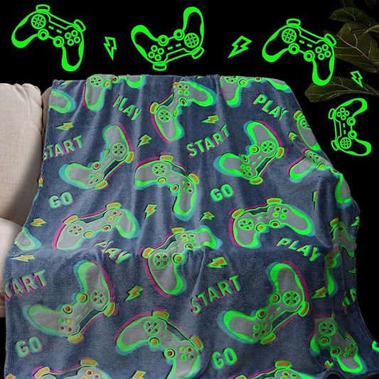 obinsm Teen Boys Gifts Gaming Blanket Gamer Glow in The Dark Blanket Glow in The Dark Blankets for Boys