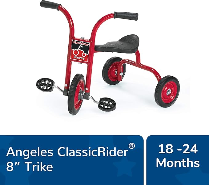 CLASSICRIDER Toddler Trike, Kids Tricycle for Riders Ages 3 and up, Preschool, Daycare, Playground Kids Tricycles, Rubber Tires, Red/Black, 8" Pedal Pusher
