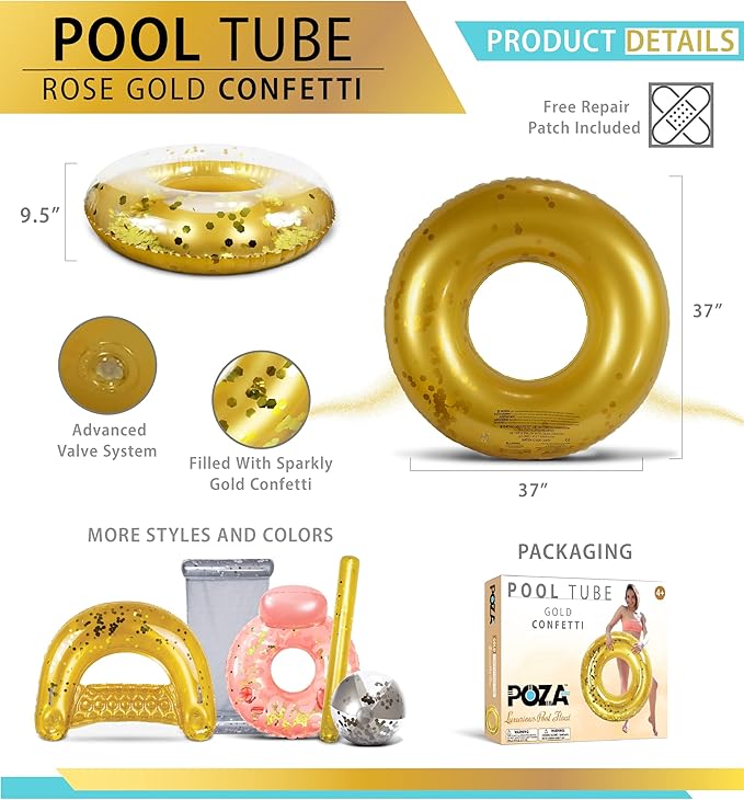 CoTa Global Inflatable Pool Float Tube Confetti Premium Swim Ring Heavy Duty Vinyl Flotation Pool Floats Toy for The Beach, Party, Vacation, UV Resistant - Pool Party