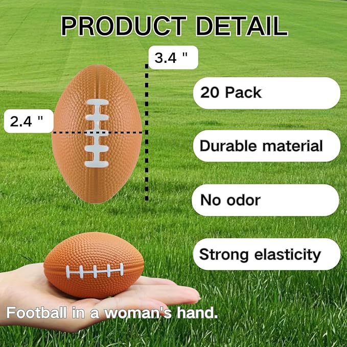 ALISSAR 20-Pack 3.4" Mini Football Stress Balls, Mini Foam Footballs for Football Party Superbowl Decoration, School Carnival Reward Gift