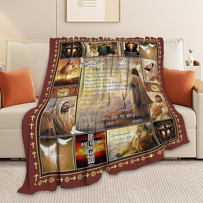 Christian Blanket Inspirational Scripture Religious Spiritual Jesus Prayer Faith Throw Blanket Catholic Gifts for Adults Women Men Super Soft Cozy Plush Fluffy Fuzzy Fleece Blanket Decor 50''X60''