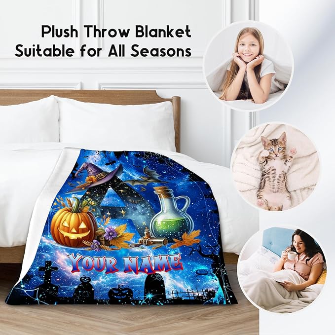 Halloween Blanket Gifts - Personalized Blanket for Kids Boys - Custom Initial Gifts for Toddler & Child - 30"x40" Flannel Monogram Throw - Halloween Party Room Decor