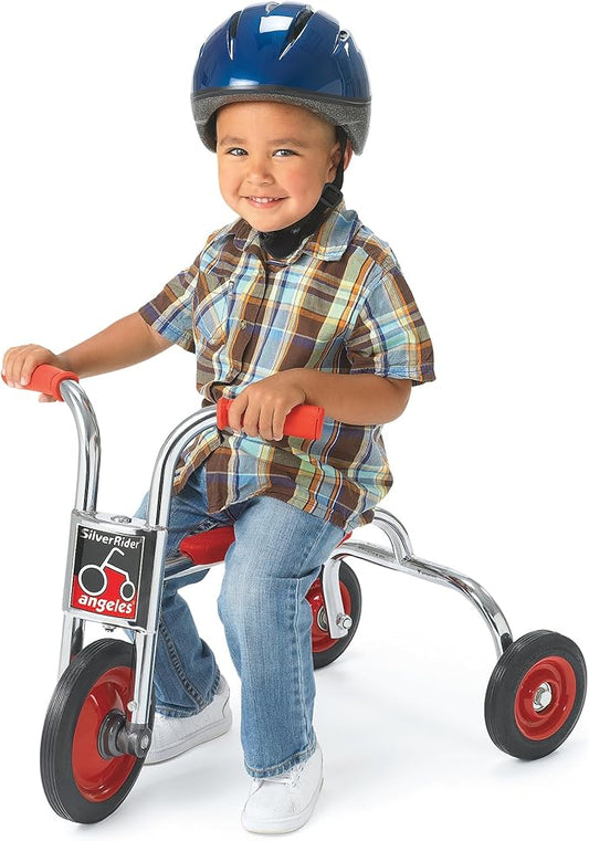 SILVERRIDER Toddler Trike, Kids Tricycle for Preschool, Daycare, Playground Kids Tricycles, Rubber Tires, Silver/Black, 8" Pusher