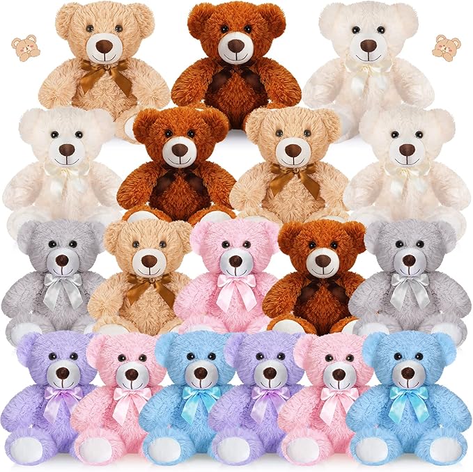 Zhanmai 18 Pcs 14 Inch Bears Stuffed Animal Bulk Gifts for Christmas Plush Bear Toys for Birthday Baby Shower Party Favor(Mixed Colors)