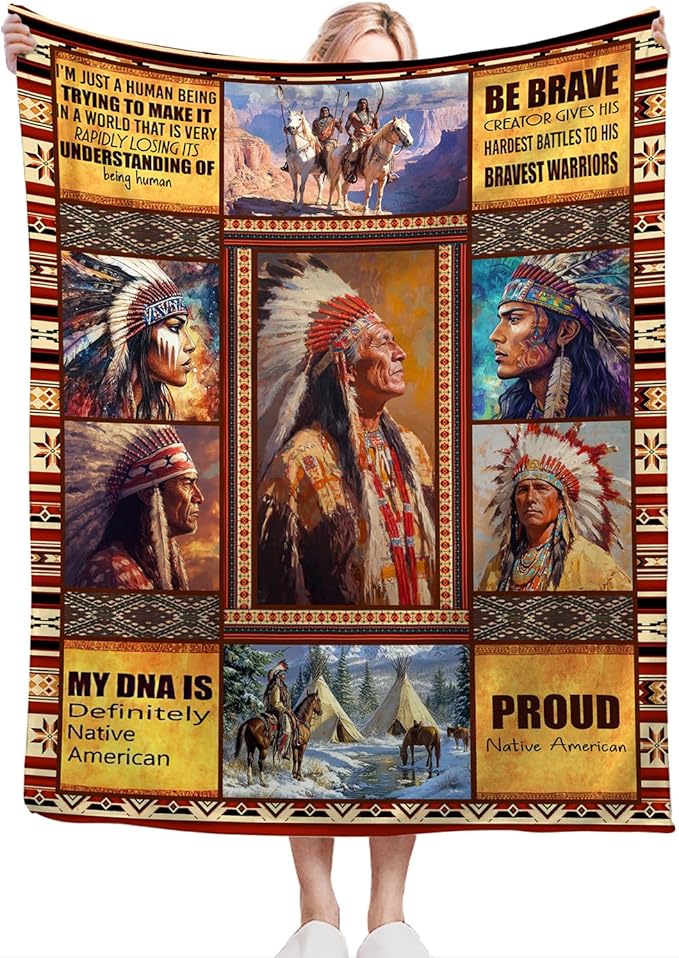 Native American Blanket Ultra Soft Cozy Indians Throw Blanket Fleece Fuzzy Plush Native American Decor Gifts for Women Girls Adults Couch Sofa 60"x50"