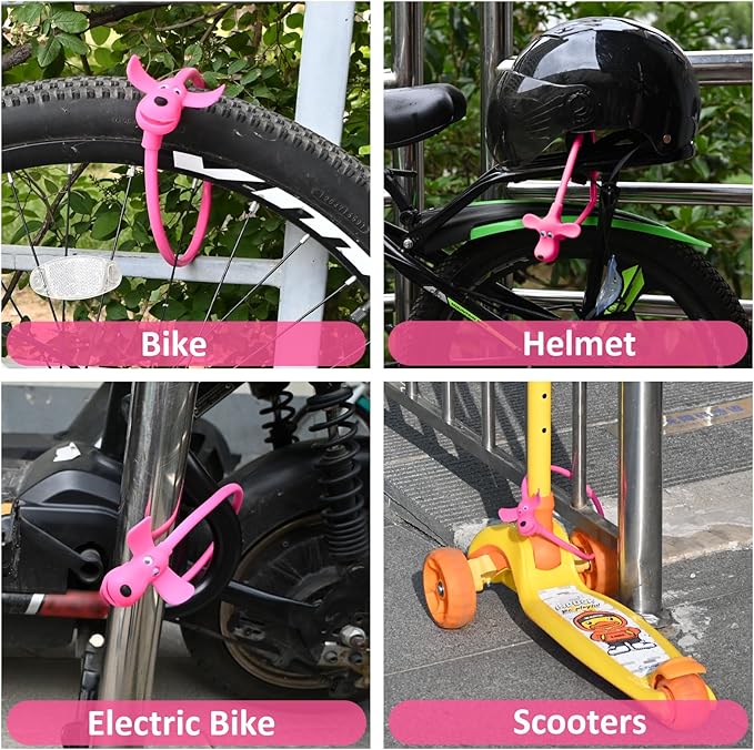 Bike Cable Lock with Keys,Silicone Covered Kids Cable Lock Cartoon Lock,2 Feet Lock for Bike,Door,Skateboard,Helmet and More (Pink, Large)