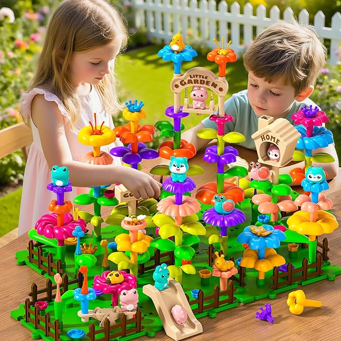 145 Pcs Toys for 3 Year Old Girl,Toddler Gardening Set Flower Garden Toy Girls Building Sets Best Educational Learning Fine DIY Crafts Stem Construction Stacking Kit,for 3 4 5 6 7 Years Kids
