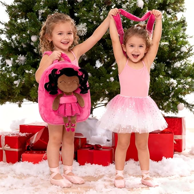 Gloveleya Toddler Backpack for Kids Soft Toys Plush Curly Ballet Girl Doll Rose