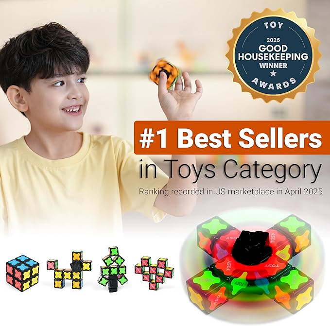 TOSY Magnet Fidget Spinner Mini - 8 Blocks, 3in1 Toy: Transformable Fidget Spinner, Infinity/Puzzle Cube, Christmas Stocking Stuffers Gift for Kids/Adults, STEM Sensory Stress Relief Toy, 2-Pack