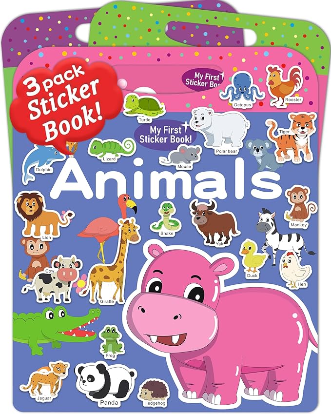 Benresive Reusable Sticker Book for Toddlers 2-4 Years, 3 Sets Travel Stickers for Kids, Waterproof Sticker Books for Toddlers 1-3, Crafts Activities for Todddlers 1-3 2-4 3-5