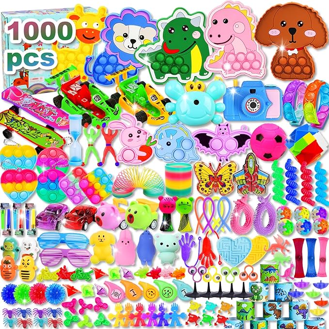 1000 Pcs Party Favors for Kids, Fidget Toys Bulk, Prizes for Kids, Fidget Stocking Stuffers Birthday Party Gifts, Carnival Treasure Classroom Prizes Box, Goodie Bag Stuffers