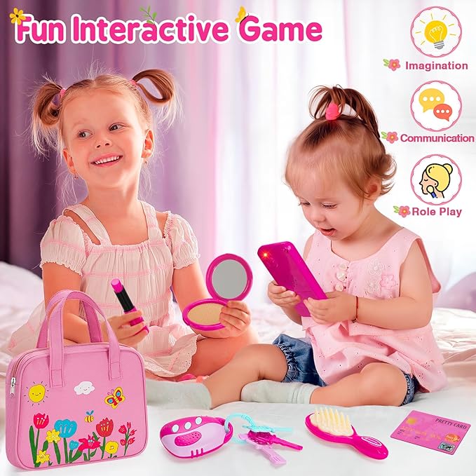 Officygnet Play Purse Toy for Girls,1, 2, 3 Years Old, Toddler Purse Girl Toys with Pretend Makeup Kit, Pretend Princess Play Toy for Little Girl, Birthday for Toddler Girls Age 3+