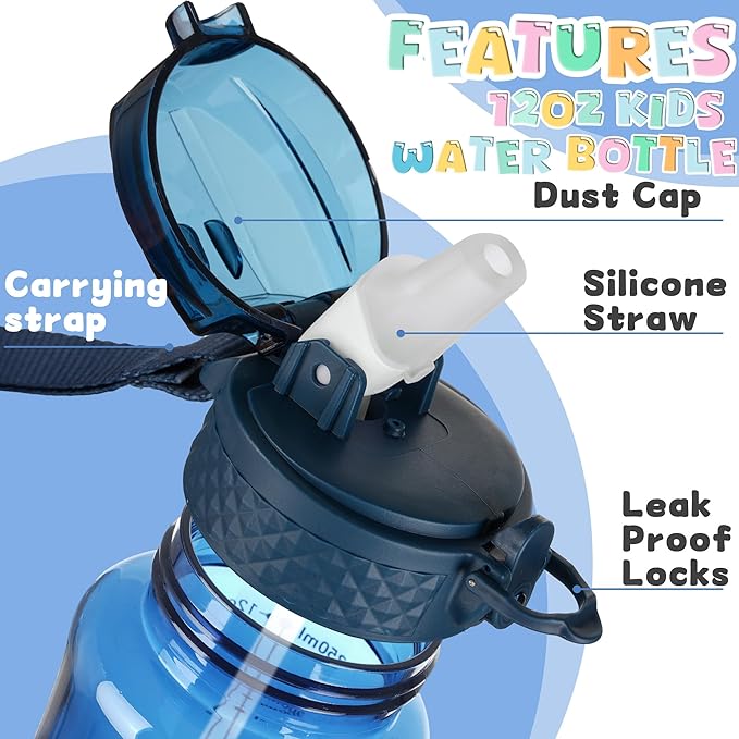 OLDLEY 12oz Kids Water Bottle for School - Motivational With Silicone Straw, Leak-Proof Tritan BPA-Free, Reusable for Girls Boys, Cherry Blossom