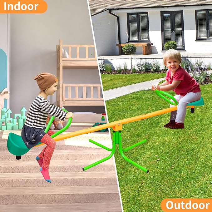 360 Degree Rotation Seesaw Swivel Teeter-Totter, 2/3/4 Seats Sit and Spin Outdoor Playground Equipment for Kids, Toddlers, Boys, Children (Green-2 Seats)