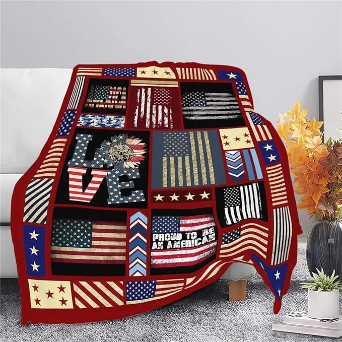 Veteran Blanket American Flag Throw Blanket Veterans Day Gifts for Men Women Adults Super Soft Cozy Plush Fluffy Fuzzy Fleece Blanket Decor 50''X60''