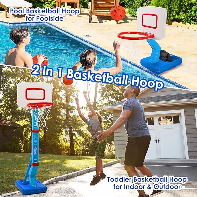 Toddler Basketball Hoop Indoor for Age 1-3, Adjustable Kids Basketball Hoop, Mini Basketball with 4 Balls for Outdoor Poolside, Birthday Christmas Sport Toys Gift for Baby Boys Girls Age 1 2 3 4