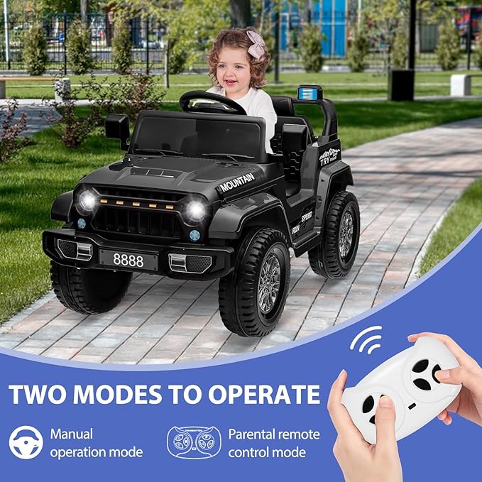 12V Kids Ride-on Truck with Parent Remote Control,All-Terrain Electric Car with Twin 35w Motors, 3 Speeds & Spring Suspension,LED Lights for Fun Night Drives,Ideal Gift for Boys & Girls