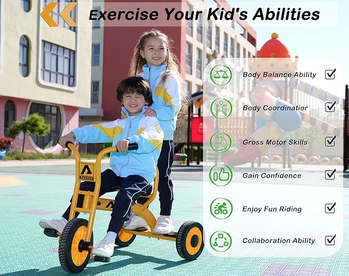 Kids Tricycle for Preschool Ages 3+, Ideal Outdoor Playground & Daycare Yard Trike, Durable Metal Pedal Trike, Sturdy Carbon Steel Frame, Solid Rubber Wheels, for Boys and Girls
