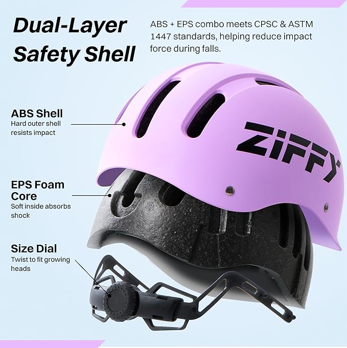 ZIFFY Kids/Toddler Bike Helmet, Adjustable, Lightweight, Safety Certified Scooter Helmet for Boys & Girls with Washable Inner Lining, 2 Sizes, 4 Colors – Fits Toddlers to Youth