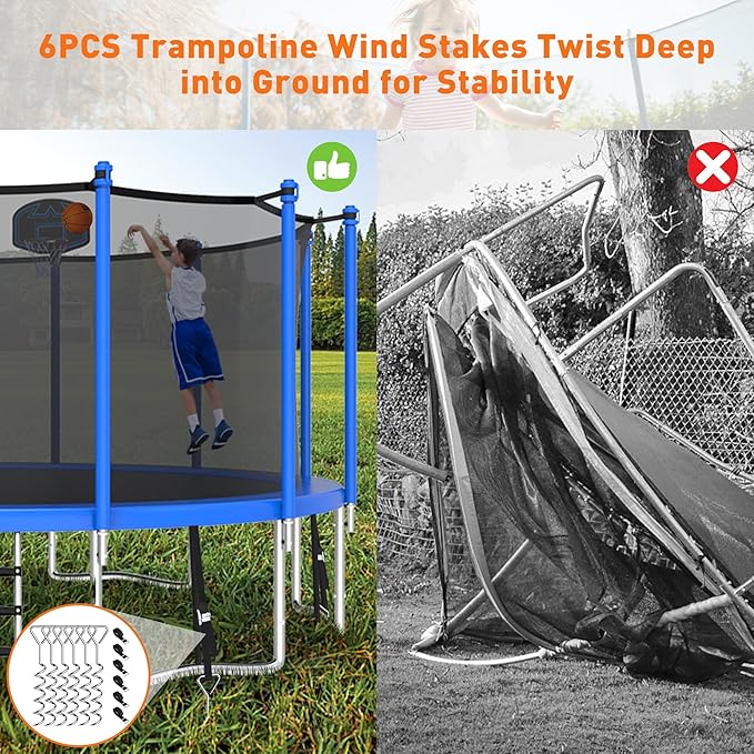 1500LBS 8 10 12 14 15 16 FT Tranpoline for Adults/Kids with Safety Enclosure Net, Basketball Hoop, Ball, Wind Stakes and Ladder, Heavy Duty Outdoor Recreational Tranpolines for Family