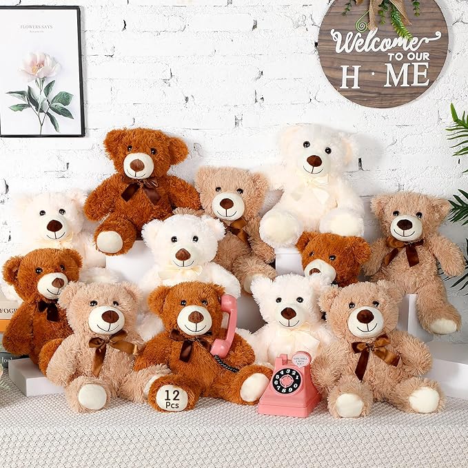 Zhanmai 12 Pcs 14 Inch Bear Stuffed Animal Bulk Gifts Bulk Soft Plush Stuffed Bear for Bridal Christmas Anniversary Centerpiece Baby Shower Party Favor