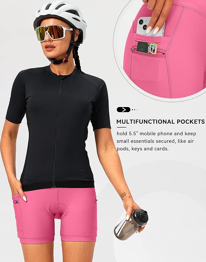 Women's 4D Padded Bike Shorts 5"/7" Riding Underwear Cycling Bicycle Road Biking Cycle Shorts for Women Zipper Pockets