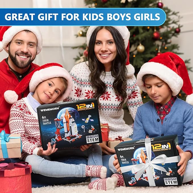 WEMEMORN Space Exploration Shuttle Rocket Toys for 6 7 8 9 10 11 12 Year Old Boys Kids, 12-in-1 STEM Aerospace Building Blocks Kit Toys, Ideal Birthday for Aged 6-12 Year Old Boys (566Pieces)